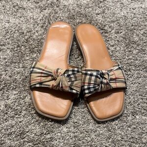 Women's Beige Check Slide Sandals